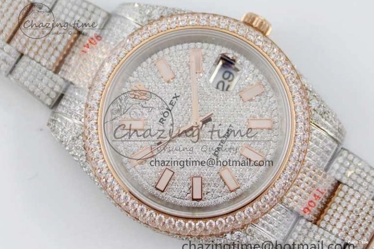 MiroTime 0601 Datejust 41 SS RG Full Diamonds TWF 1:1 Best Edition Diamonds Stick Markers Dial on Bracelet A Refined 2400